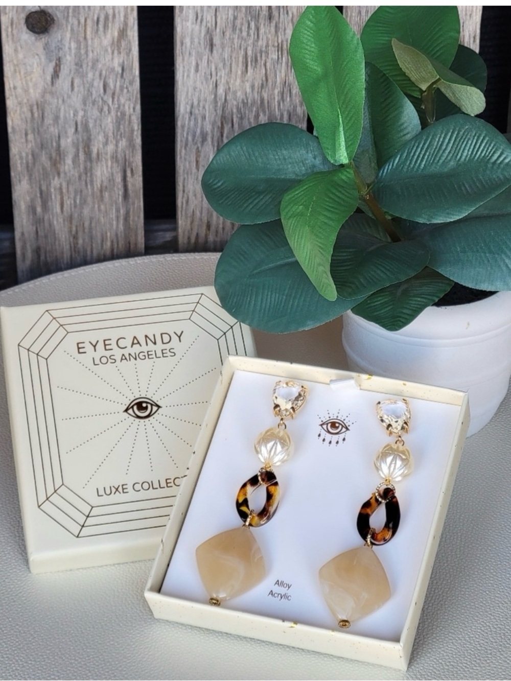 Eye Candy Luxe tortoise acetate dangle gold tone earrings
